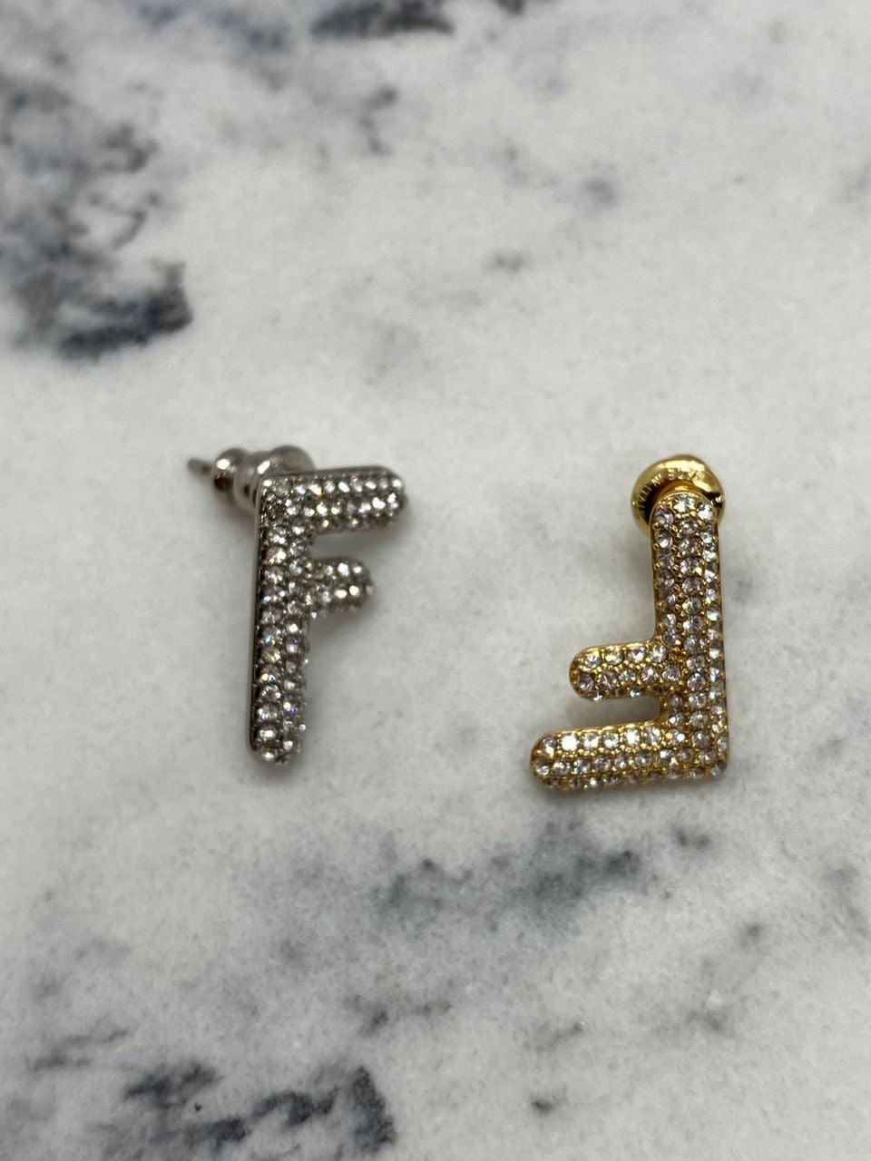 FENDI FF Gold & Silver Rhinestone Earrings - Pre owned