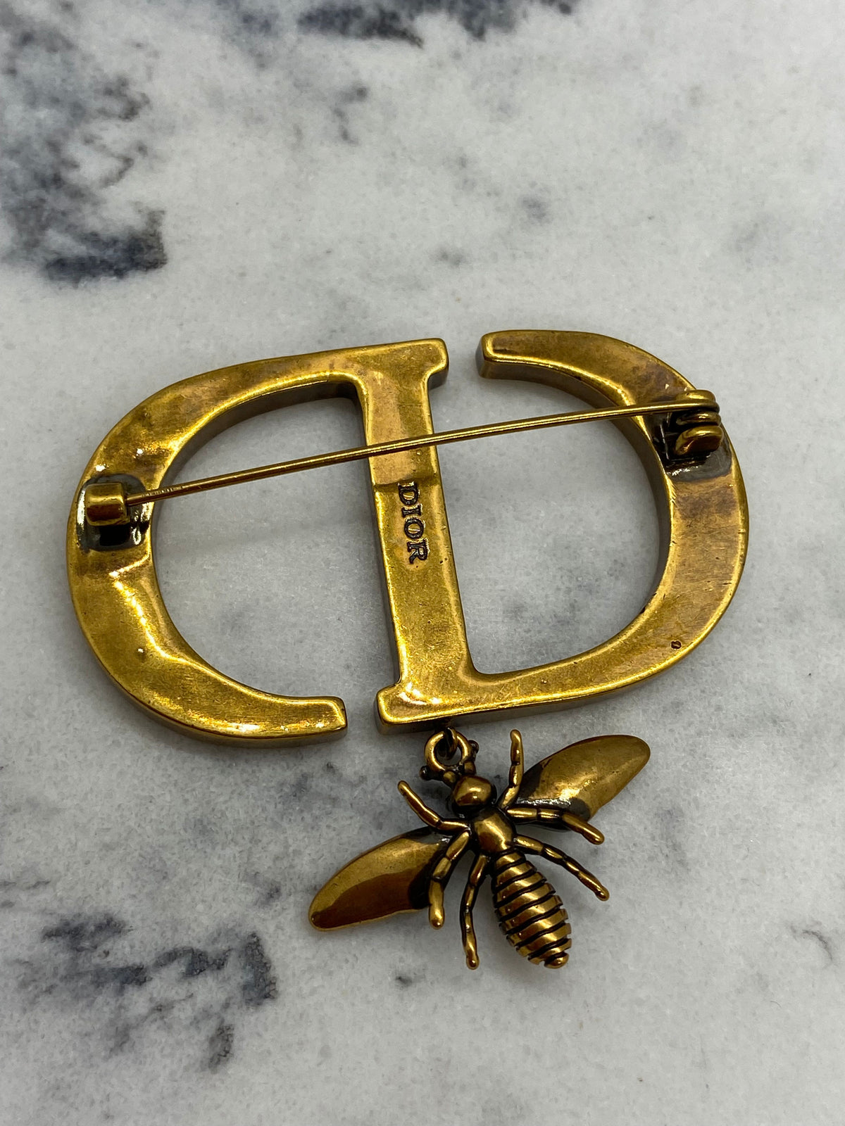 CHRISTIAN DIOR CD Brass Rhinestone Brooch Pin - Pre owned