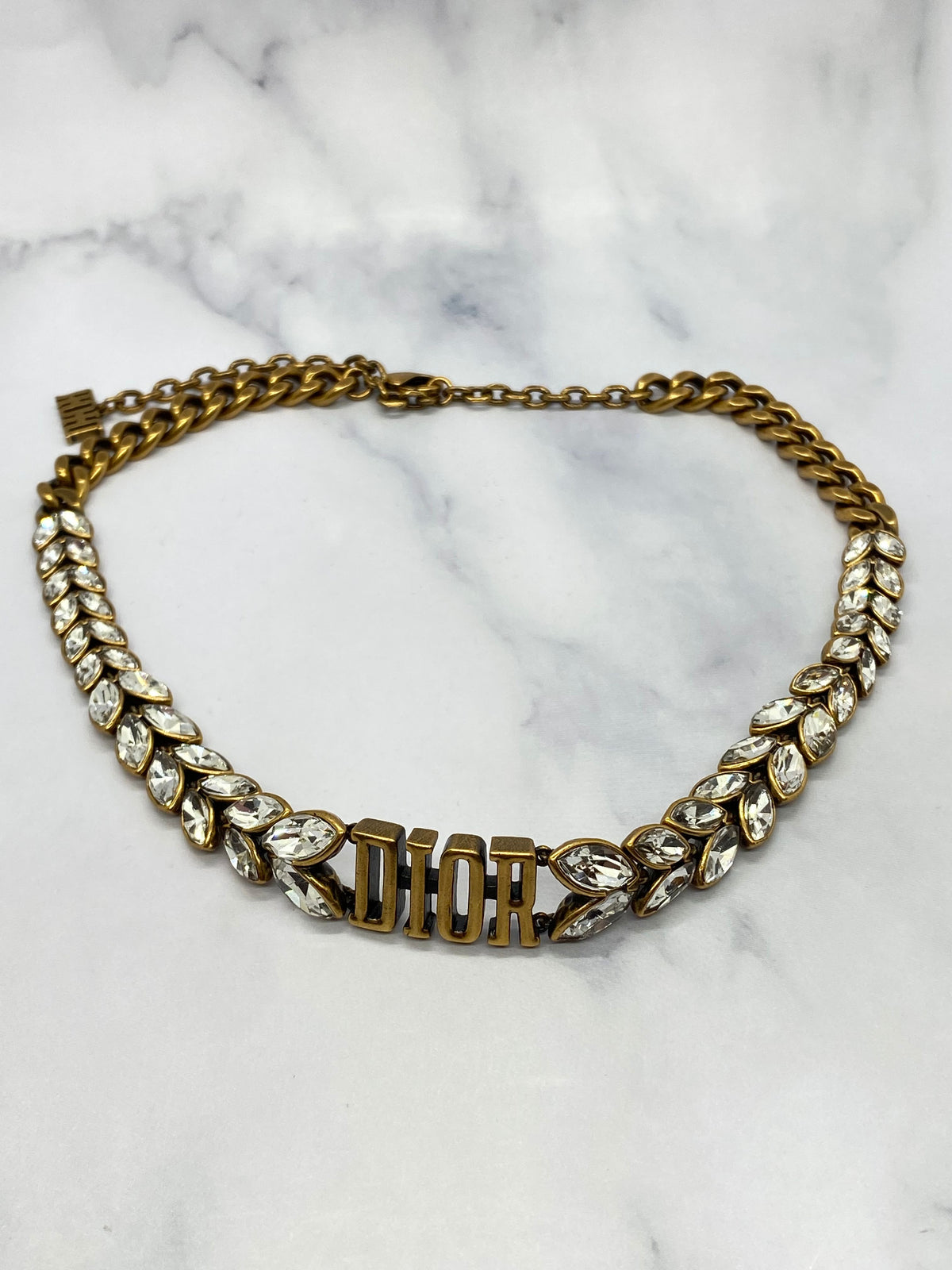 CHRISTIAN DIOR Brass & Rhinestone Necklace - Pre owned