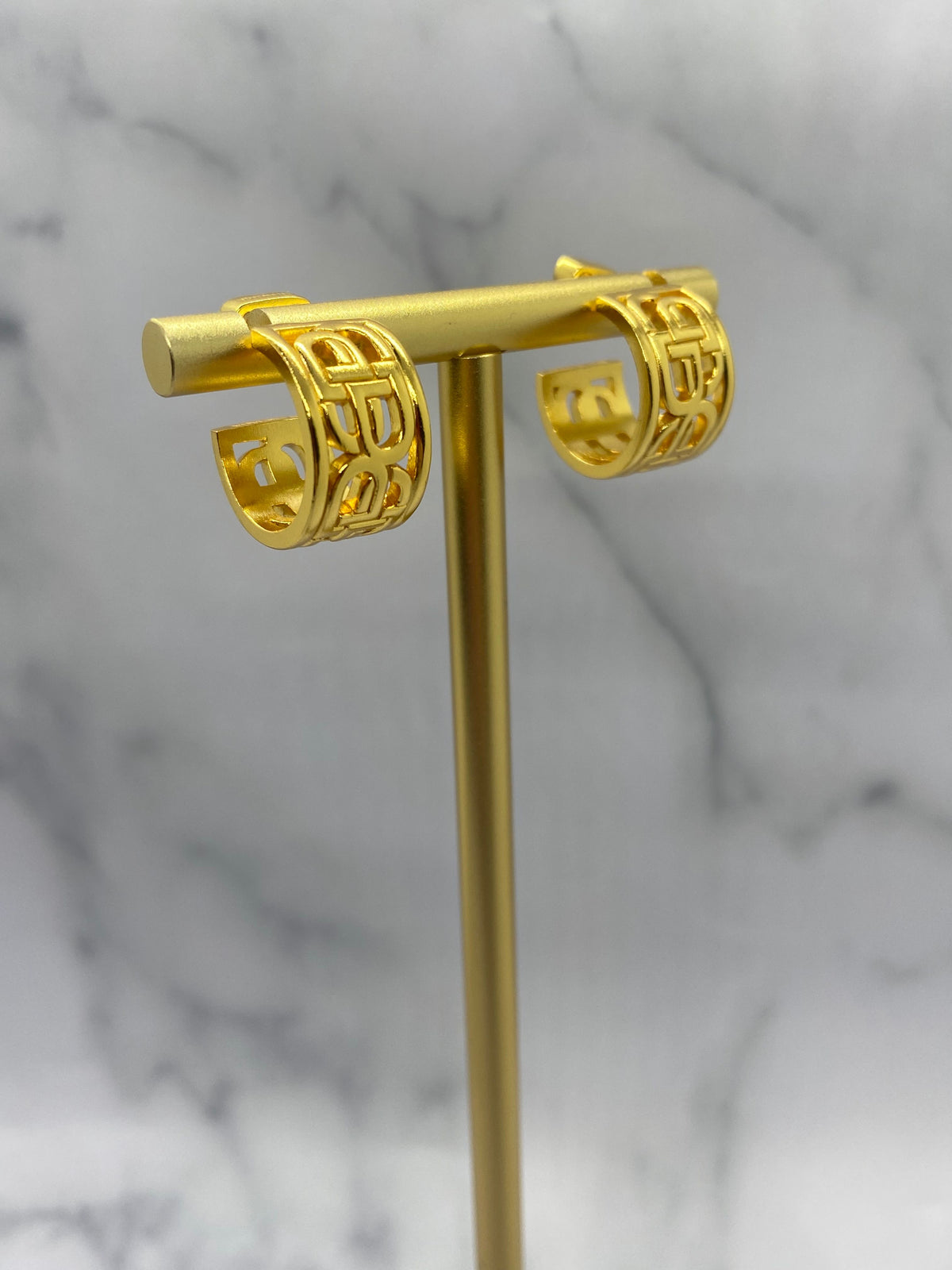 BALENCIAGA BB Gold Tone Hoop Earrings - Pre owned