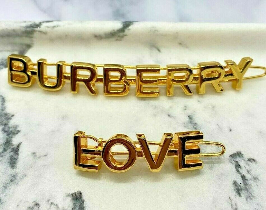 BURBERRY Love Gold Tone Hair Clip Barrette Set - Pre owned