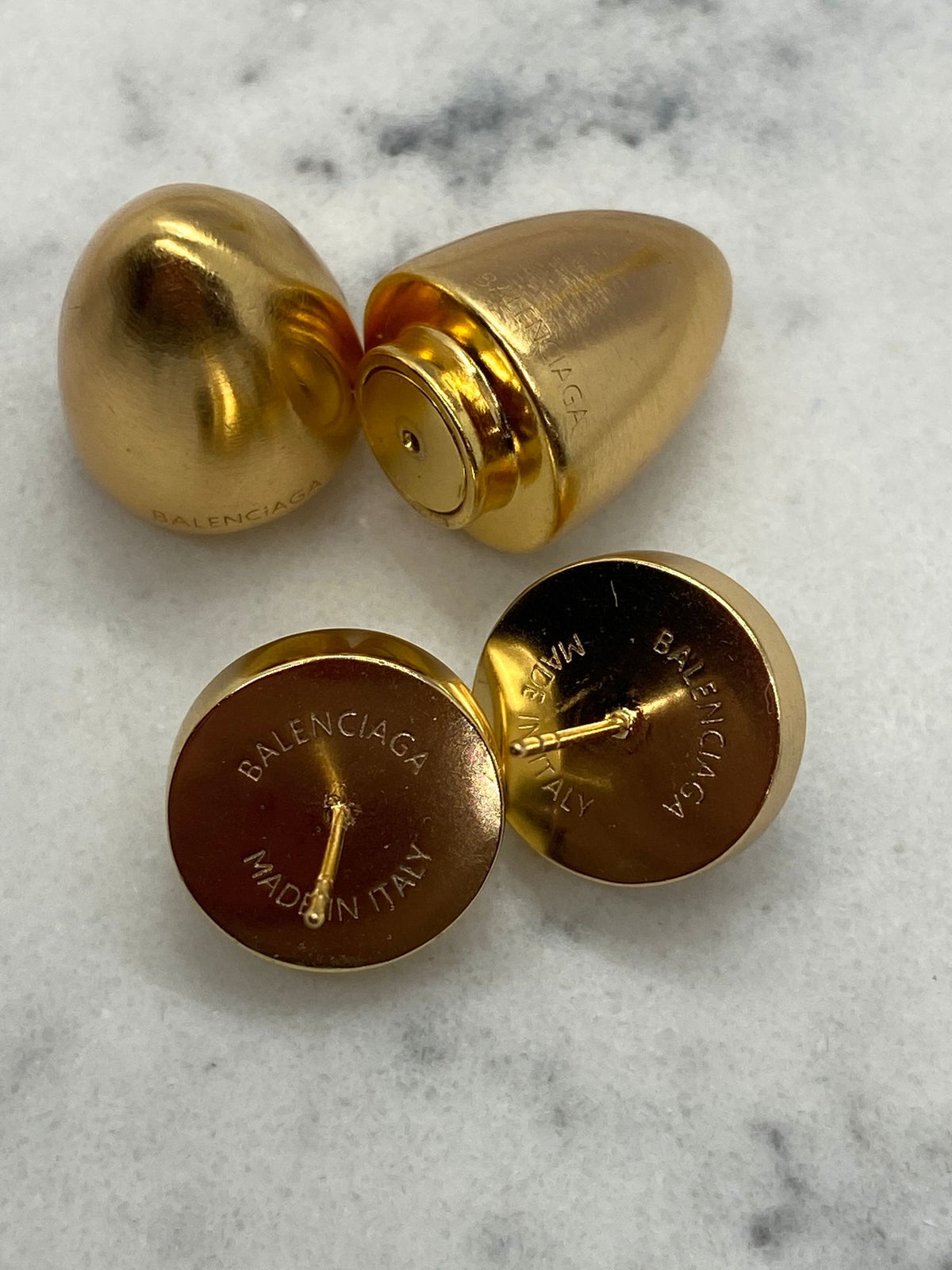 BALENCIAGA Gold Tone Bullet Rhinestone Earrings - Pre owned