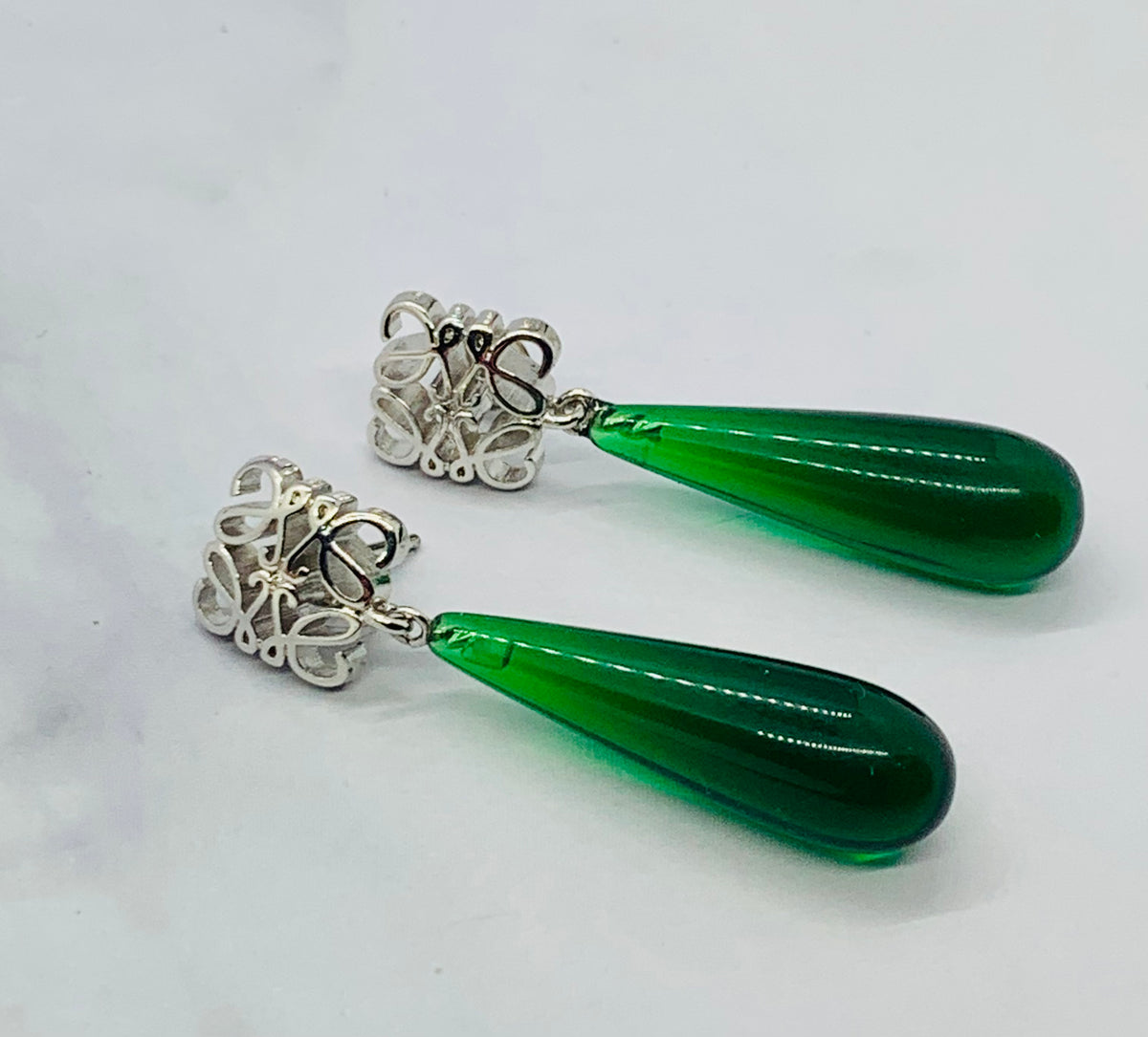 LOEWE Monogram Green Stone Earrings - Pre owned