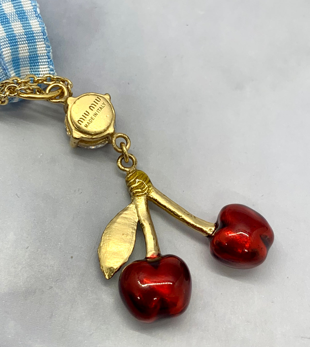 MIU MIU Cherry and Removable Gingham Necklace - Pre owned