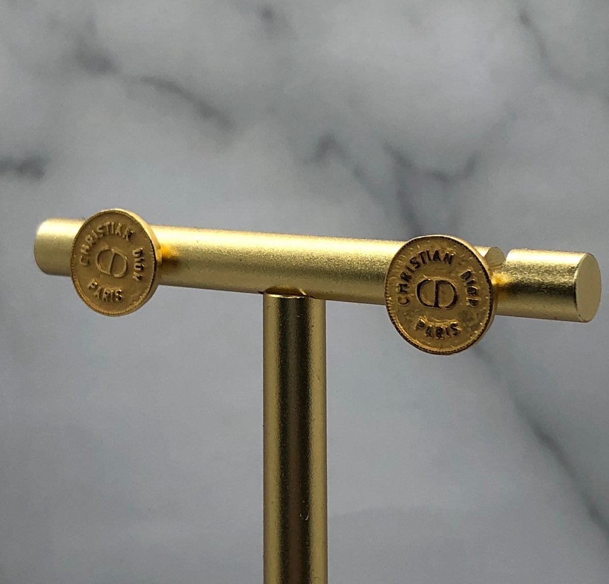 CHRISTIAN DIOR CD Gold Tone Coin Earrings - Pre owned