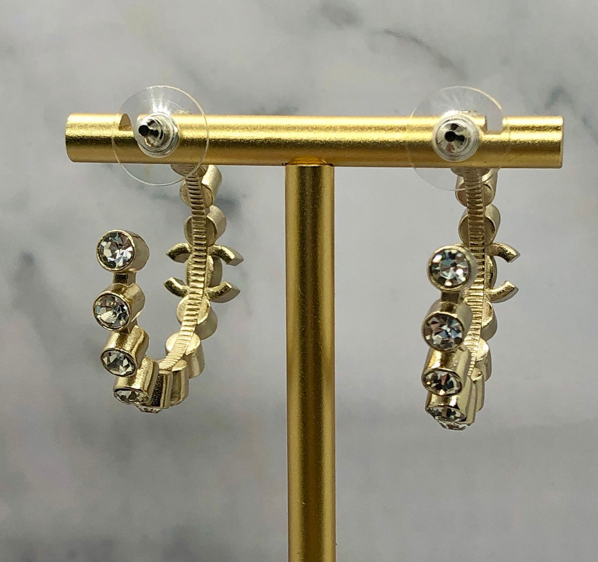 CHANEL CC Rhinestone Hoop Earrings - Pre owned