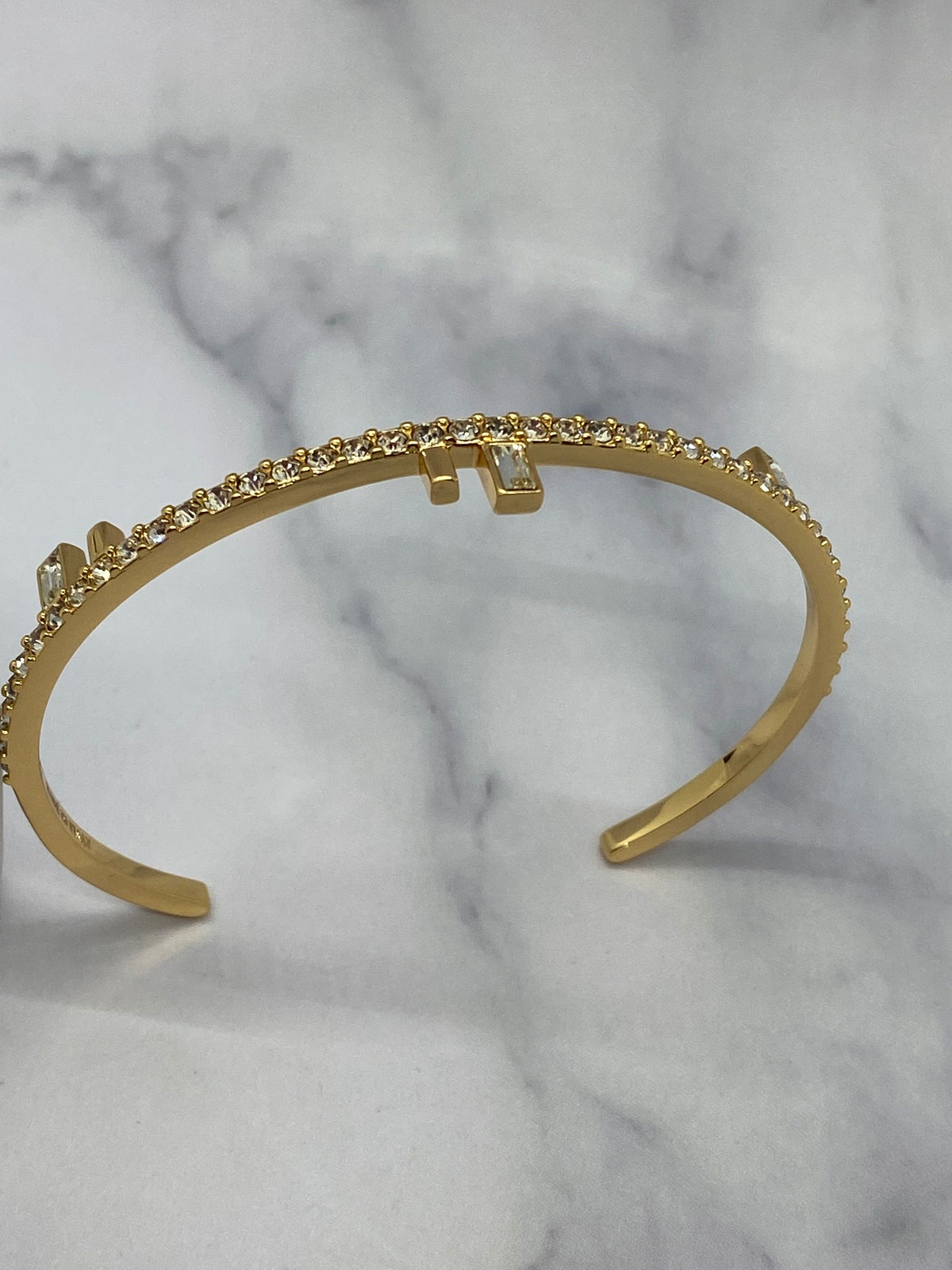 FENDI F Gold Tone Rhinestone Bangle Cuff Bracelet - Pre owned