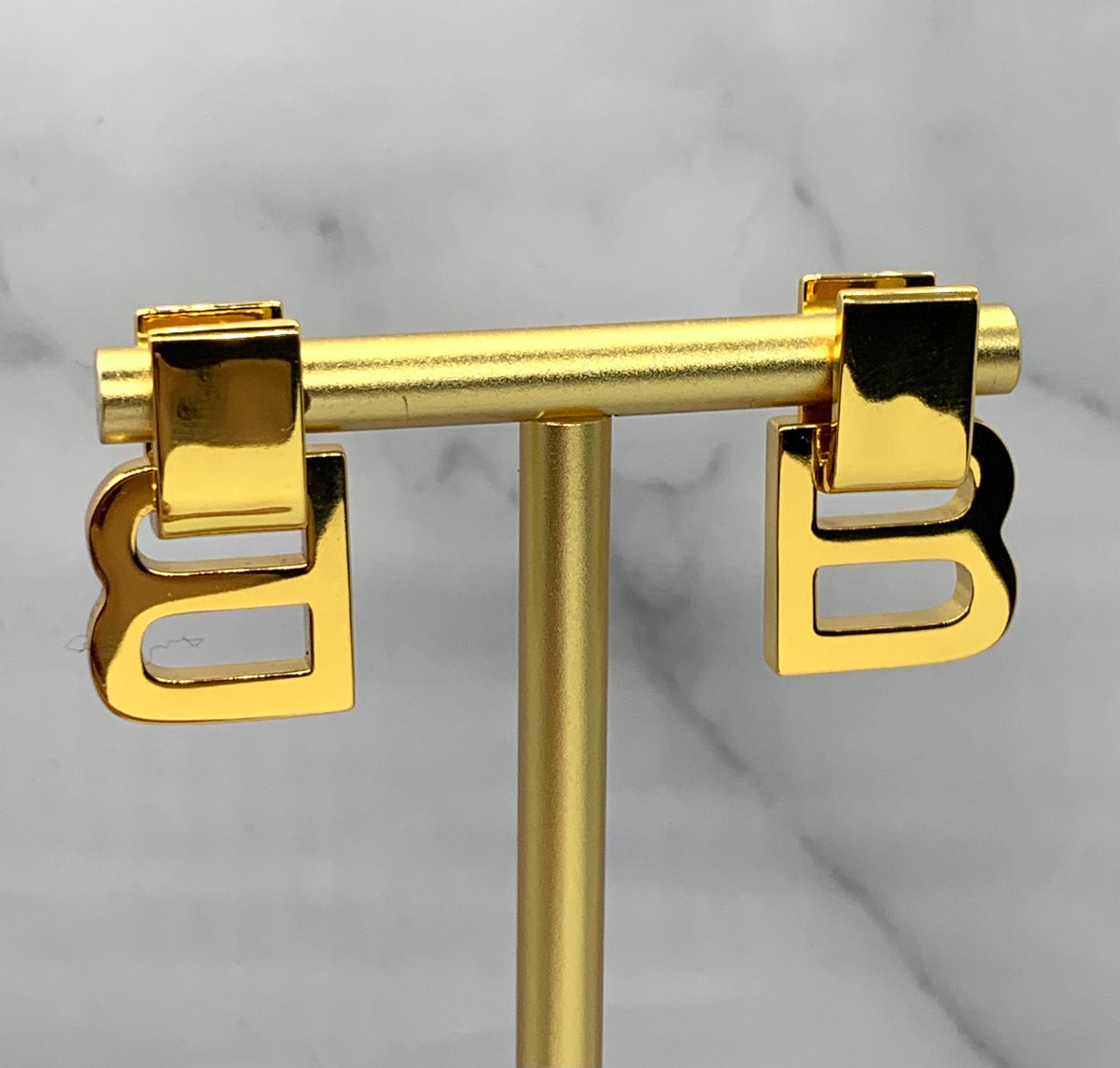 BALENCIAGA B Gold Tone Pendant Earrings - Pre owned