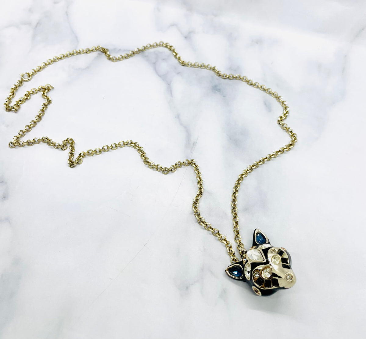 CHRISTIAN DIOR Rhinestone Fox Pendant Necklace - Pre owned