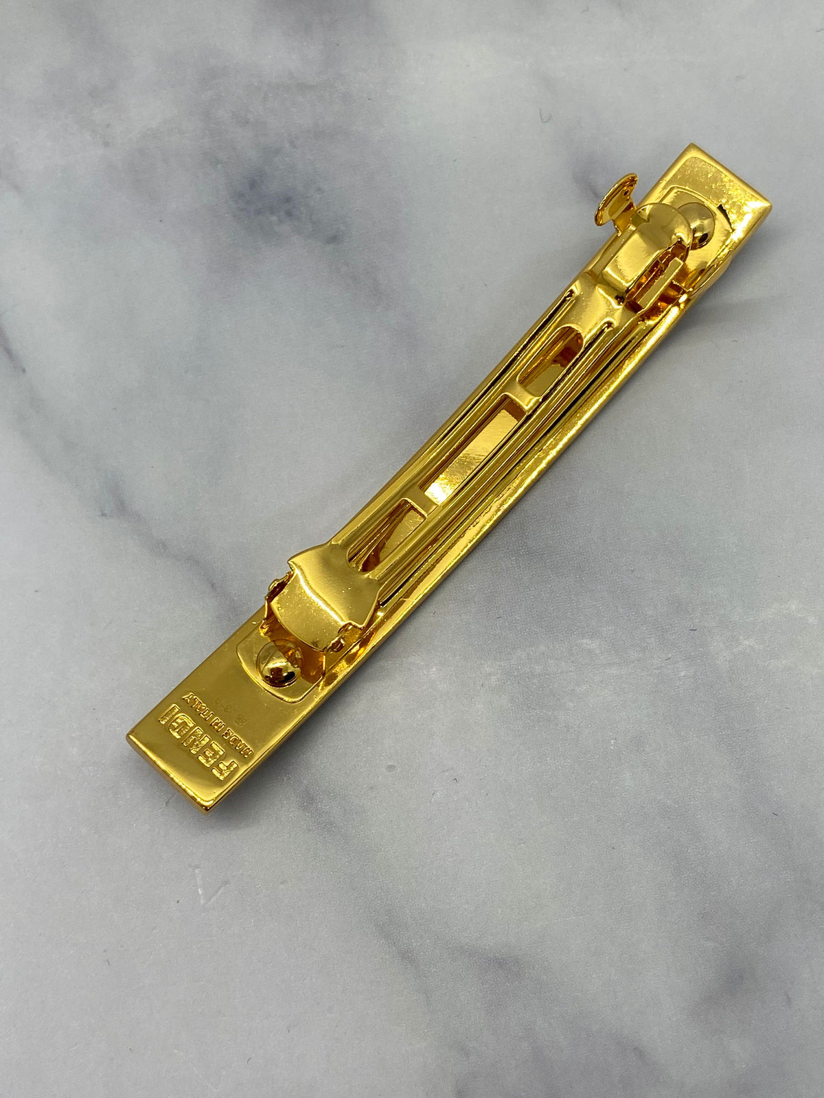 FENDI FF Gold Tone Black Enamel Hair Clip Barrette - Pre owned