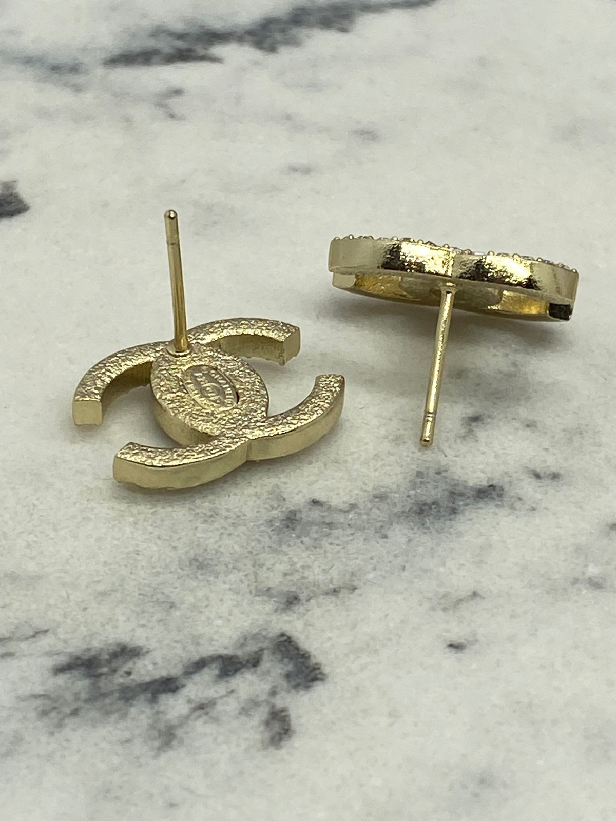 CHANEL CC Gold Tone Rhinestone Earrings - Pre owned