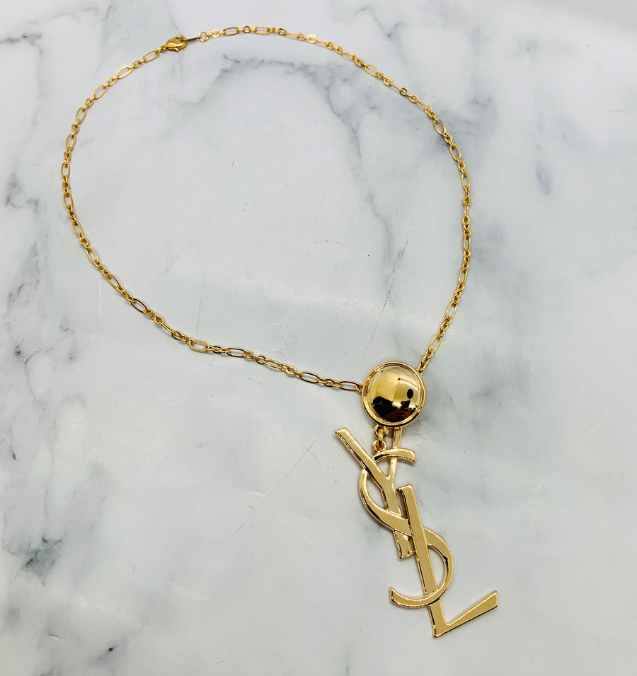 YSL YVES SAINT LAURENT Vintage Monogram Necklace - USED