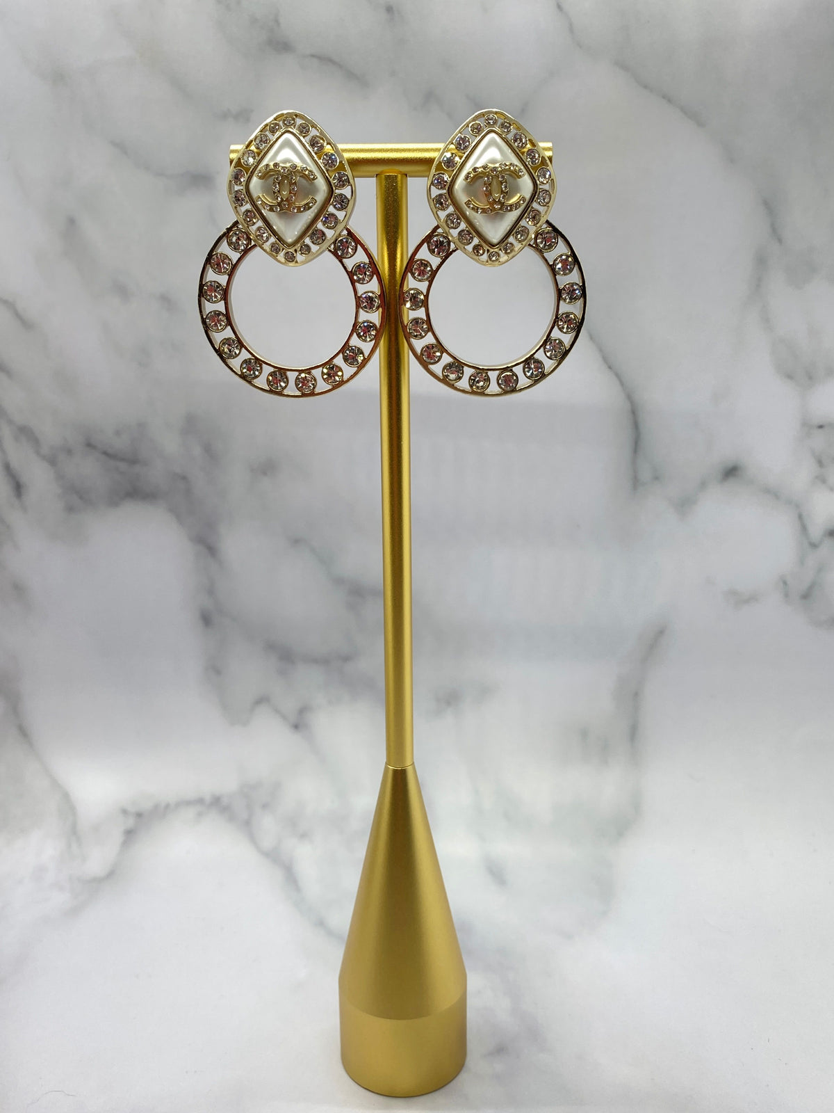 CHANEL CC Rhinestone Hoop Earrings