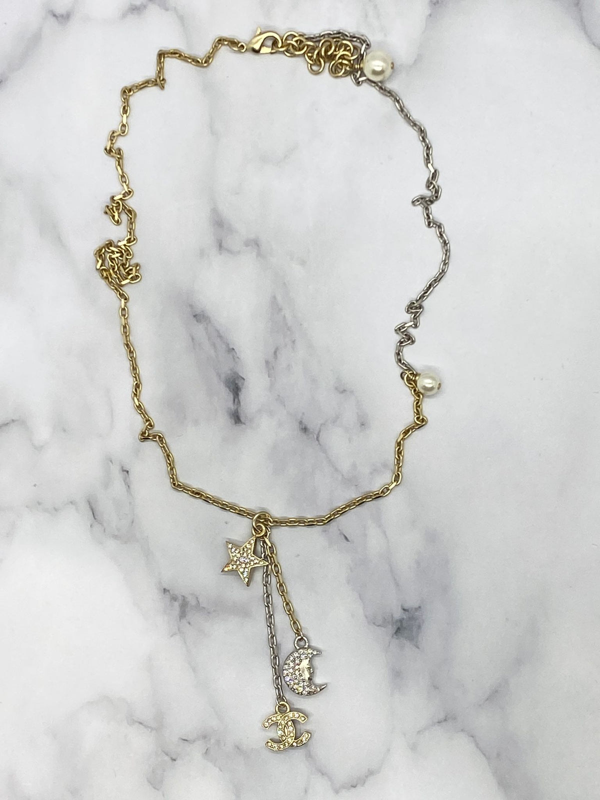 CHANEL CC Sun & Moon Rhinestone Necklace - Pre owned