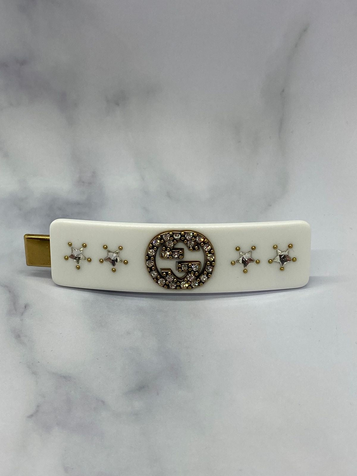GUCCI GG White Rhinestone Hair Clip - Pre owned