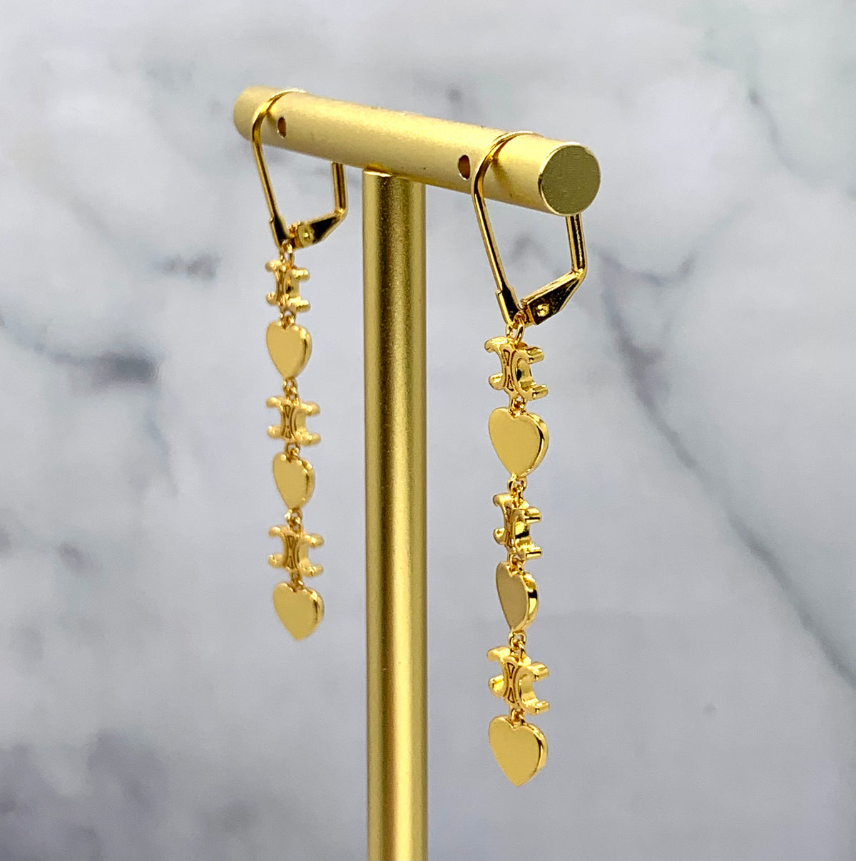 CELINE Monogram Heart Pendant Earrings - Pre owned