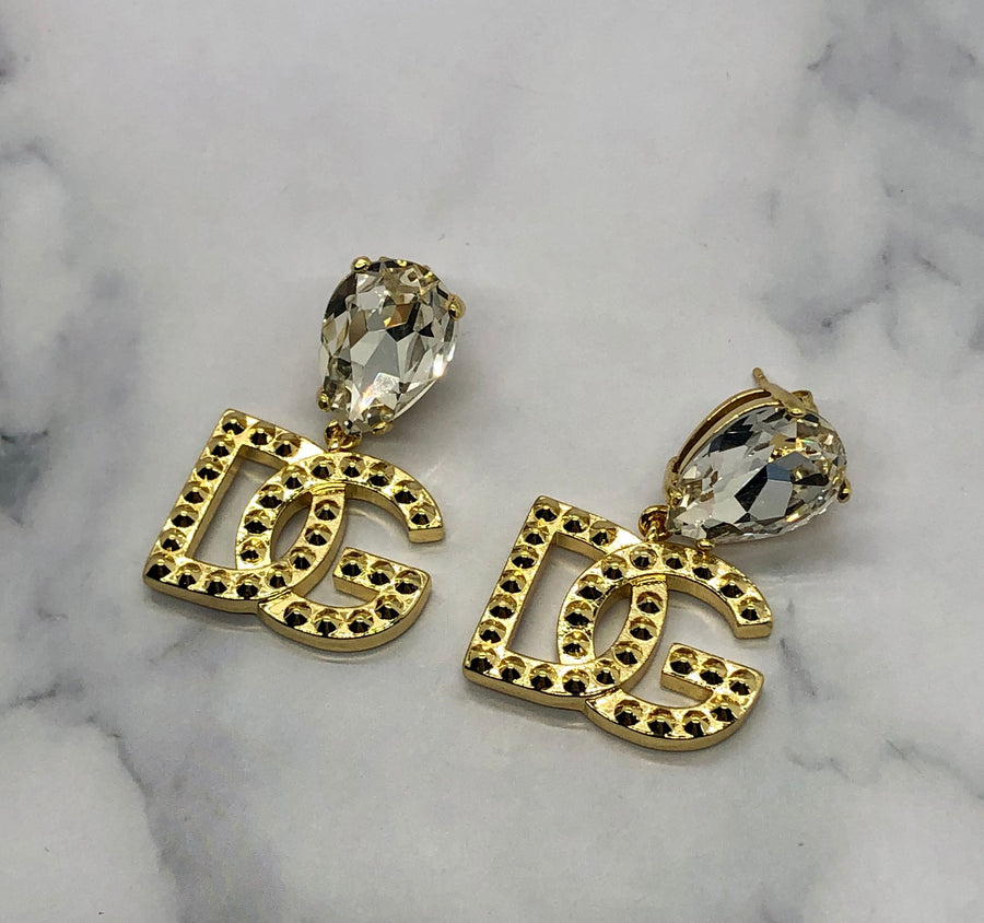 DOLCE & GABBANA Gold Tone Rhinestone Earrings - Pre owned