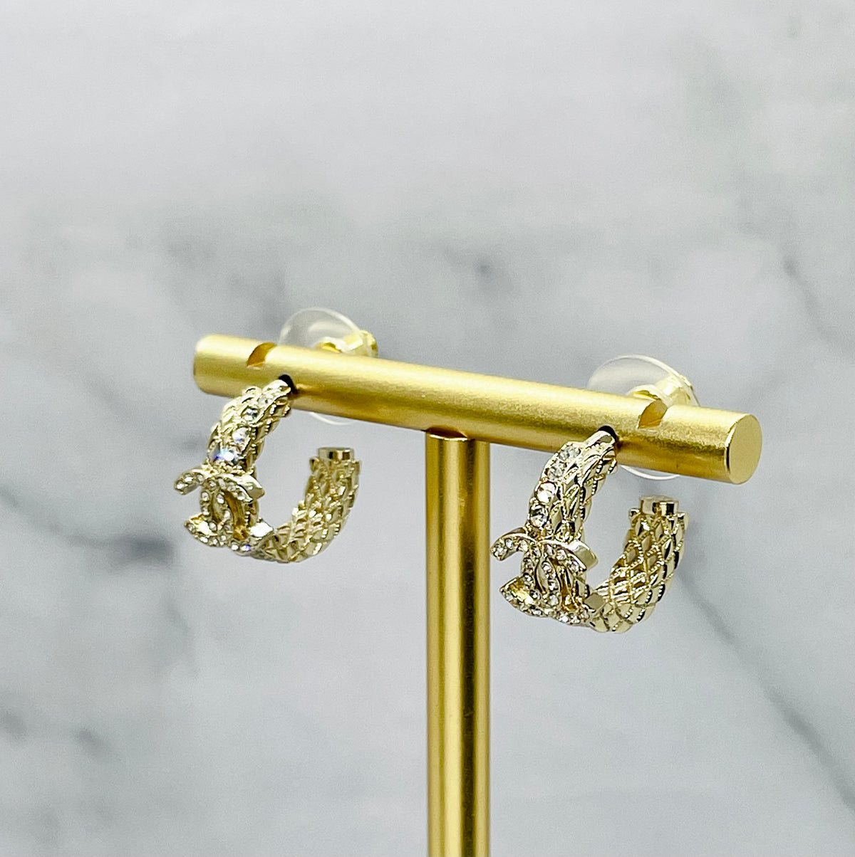 CHANEL CC Gold Tone Hoop Earrings - Pre owned