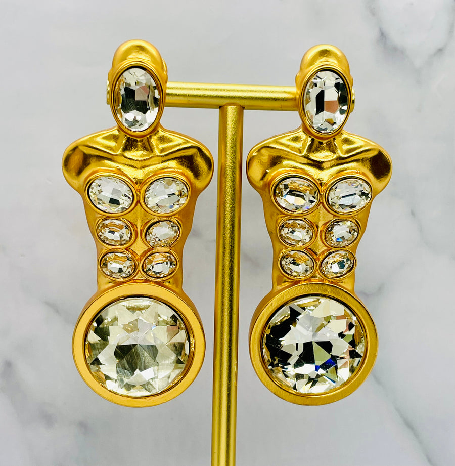 SCHIAPARELLI Rhinestone Torso Statement Earrings - Pre owned