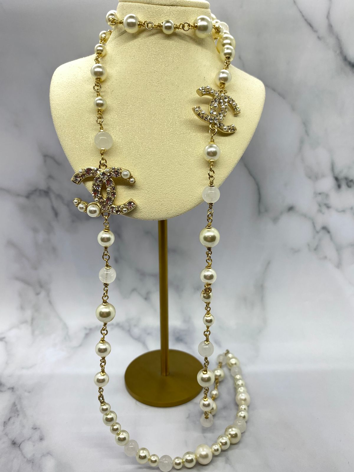 CHANEL CC Pearl Trim Layered Statement Necklace - Pre owned