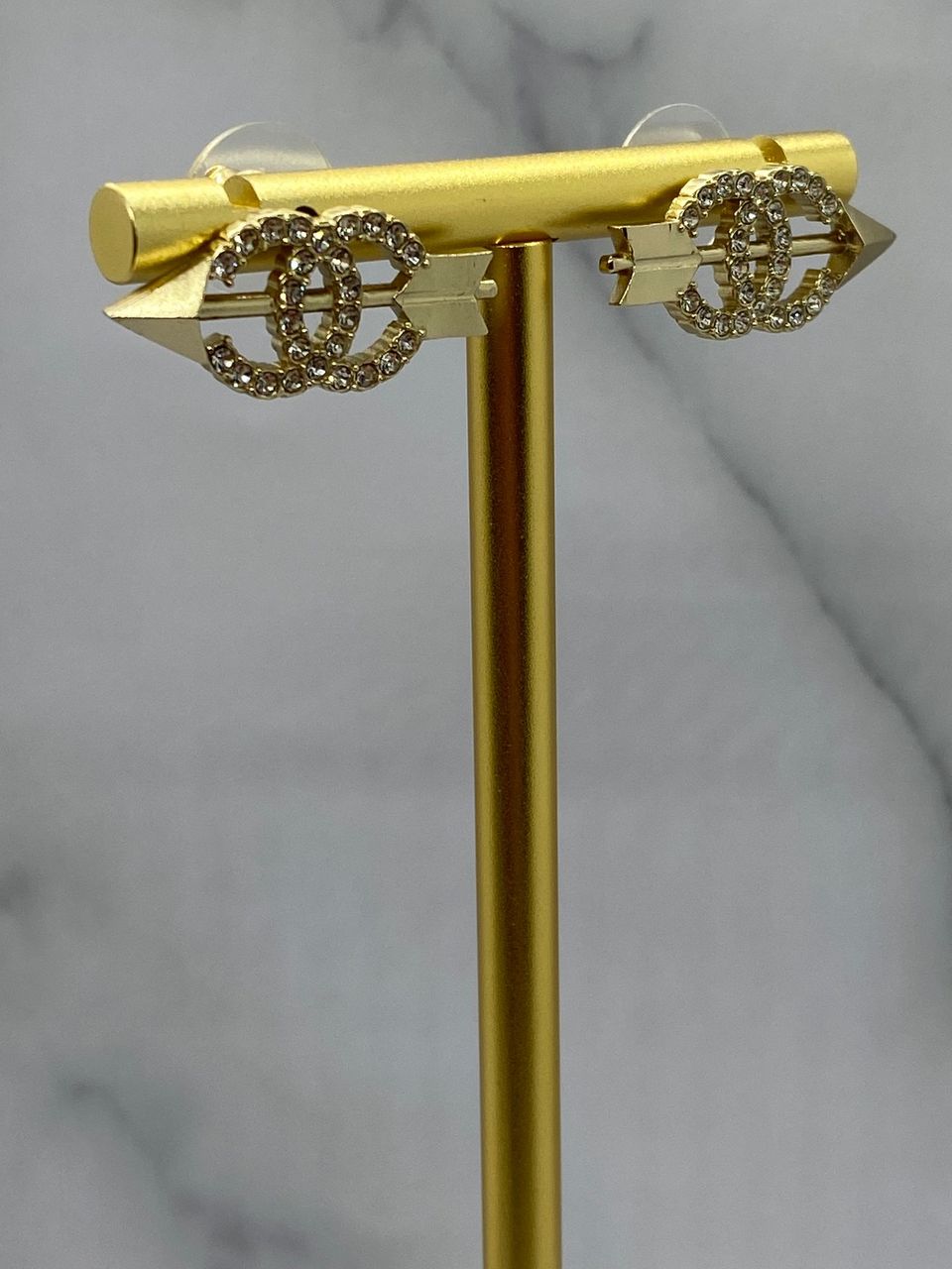 CHANEL CC Gold Tone Arrow Earrings - USED