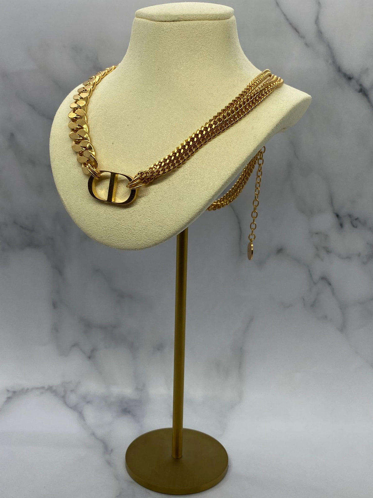 CHRISTIAN DIOR CD Brass Tone Multichain Necklace - Pre owned