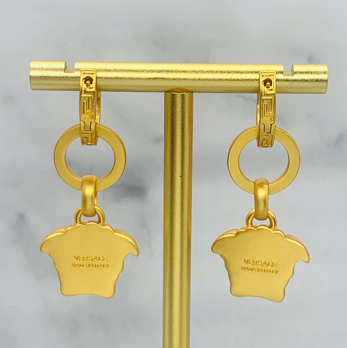 VERSACE Medusa Gold Tone Pendant Earrings - Pre owned
