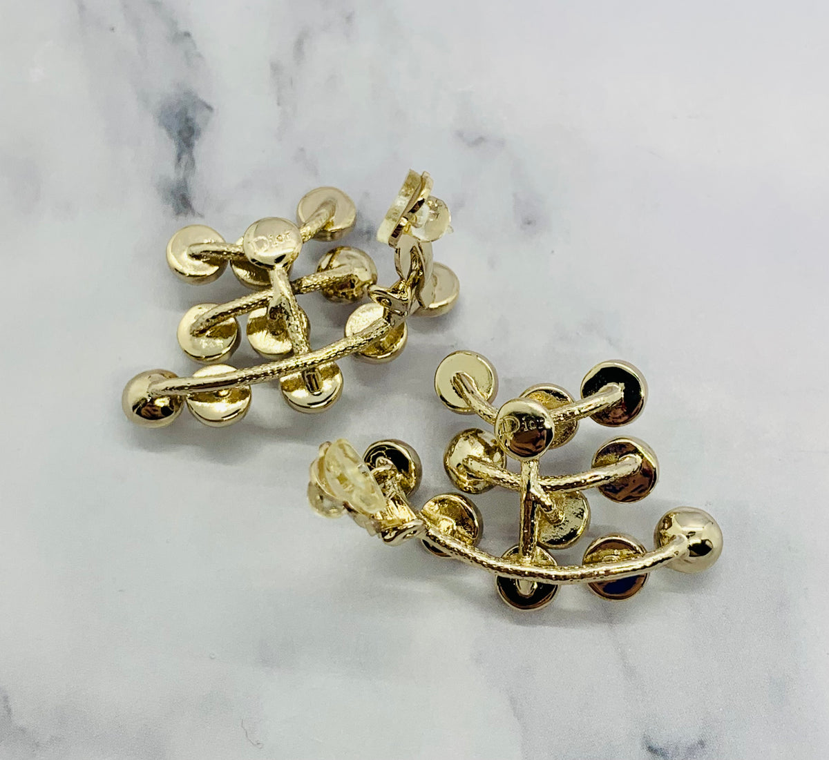 CHRISTIAN DIOR Rhinestone Cluster Clip On Earrings - Pre owned