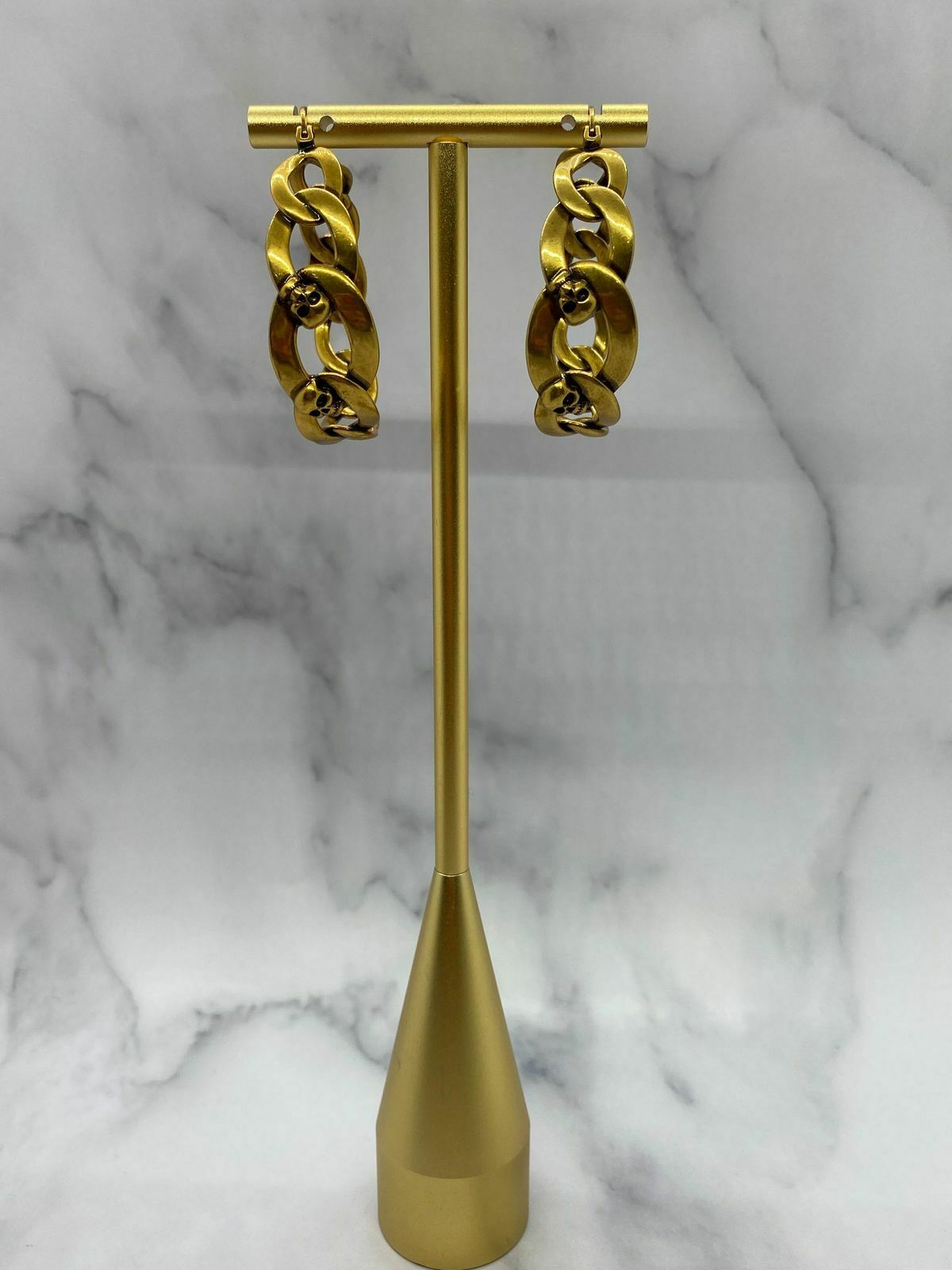 ALEXANDER MCQUEEN Brass Tone Skull Hoop Earrings - Pre owned