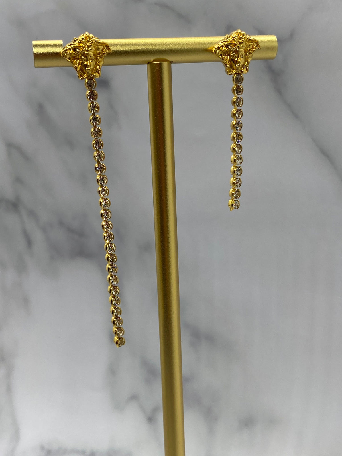 VERSACE Medusa Asymmetric Rhinestone Pendant Earrings - Pre owned