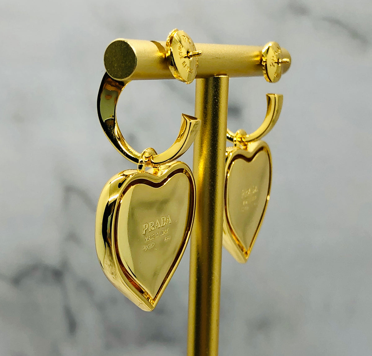 PRADA Gold Tone Heart Pendant Earrings - Pre owned