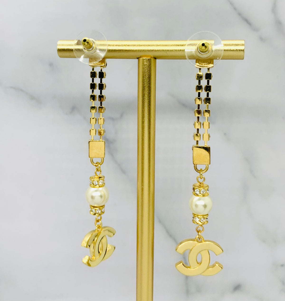 CHANEL CC Rhinestone Pendant Earrings - USED