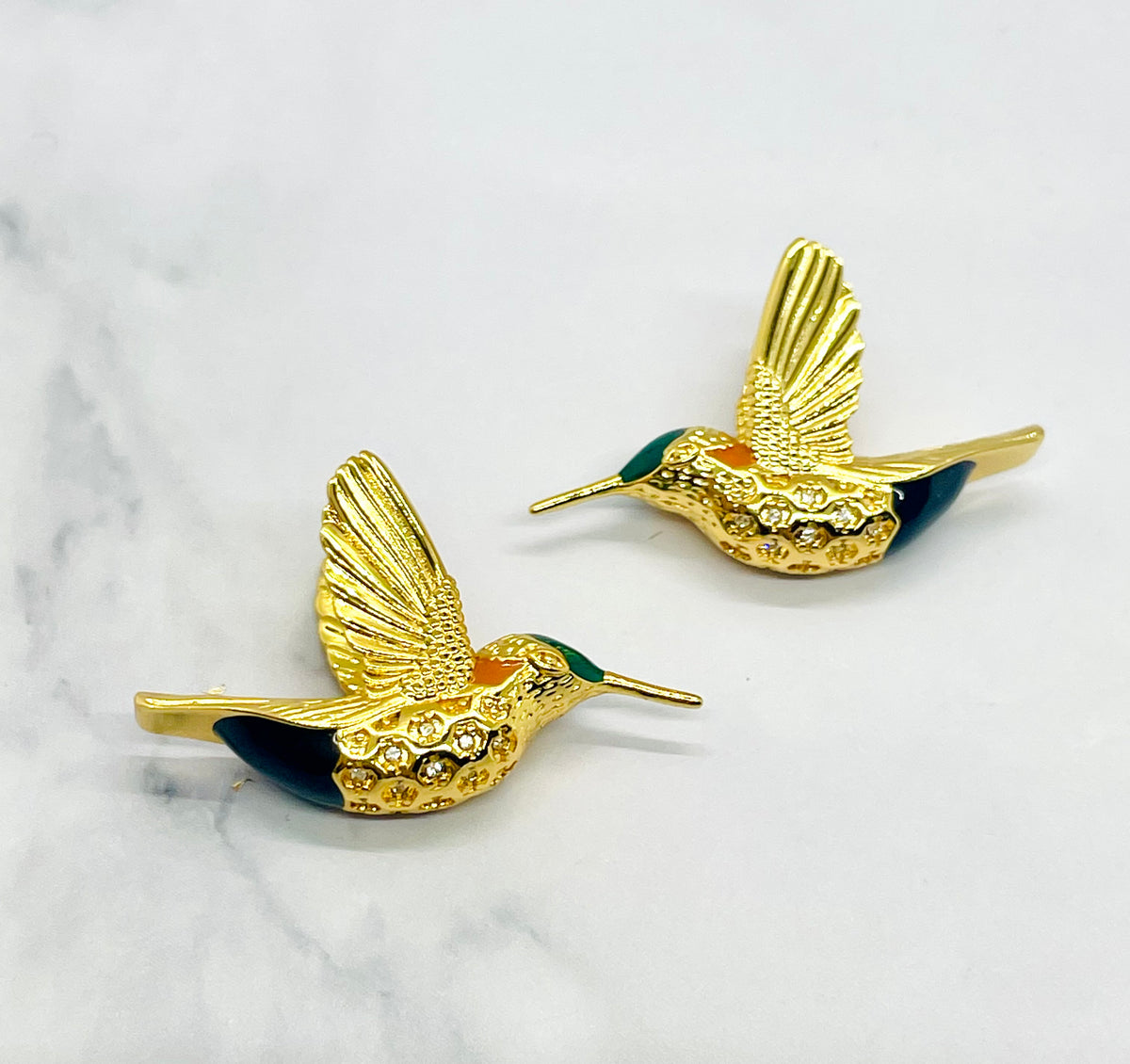 BOTTEGA VENETA Gold Tone Colibri Bird Earrings - Pre owned
