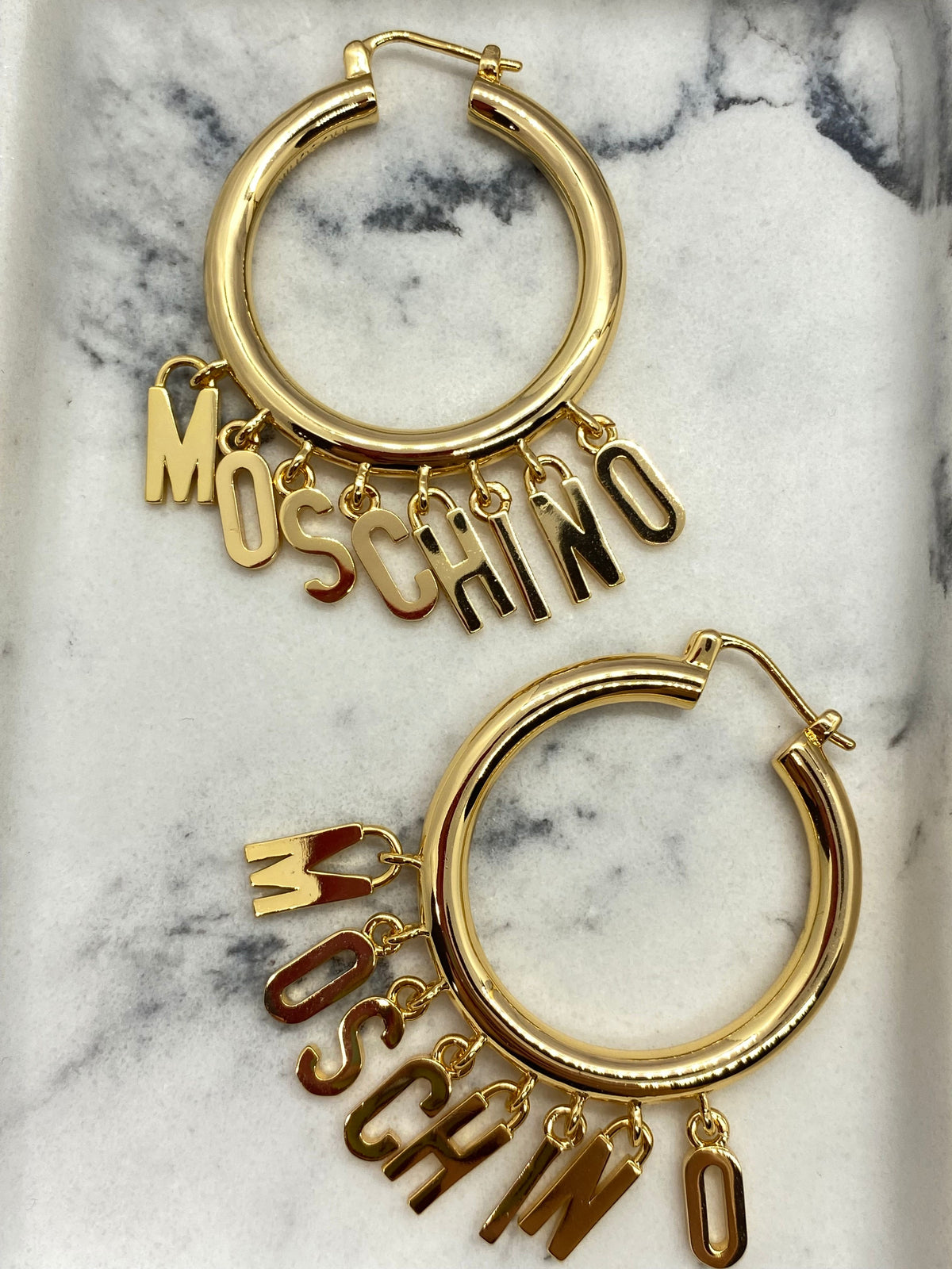 MOSCHINO Gold Tone Monogram Classic Hoop Earrings - Pre owned