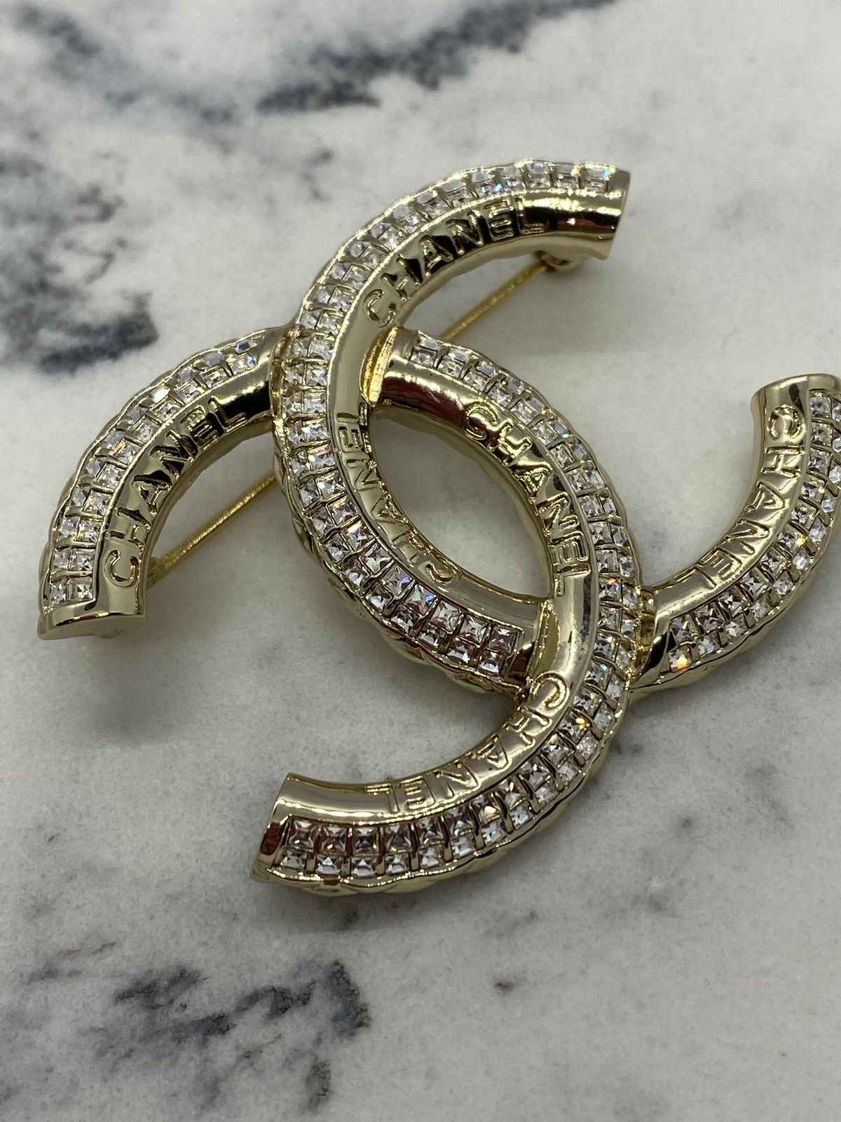 CHANEL CC Silver Tone Rhinestone Brooch Pin - Pre owned