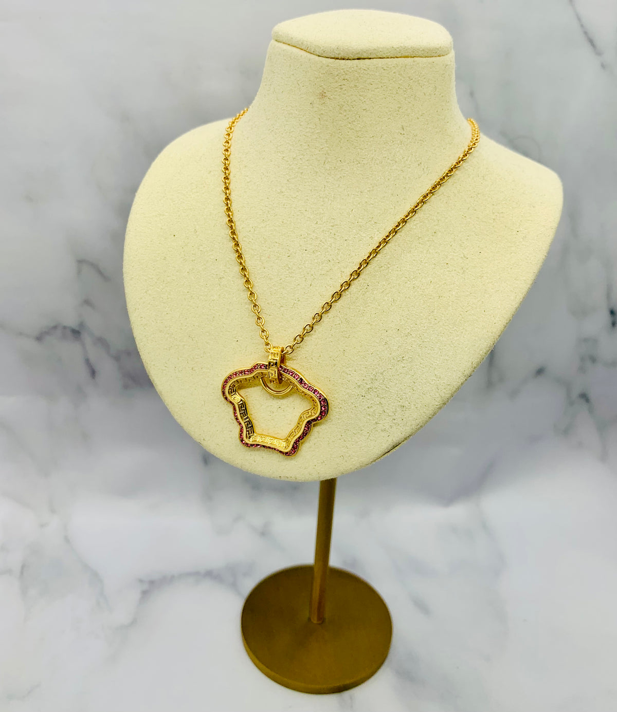 VERSACE Medusa Pink Rhinestone Outline Necklace - Pre owned
