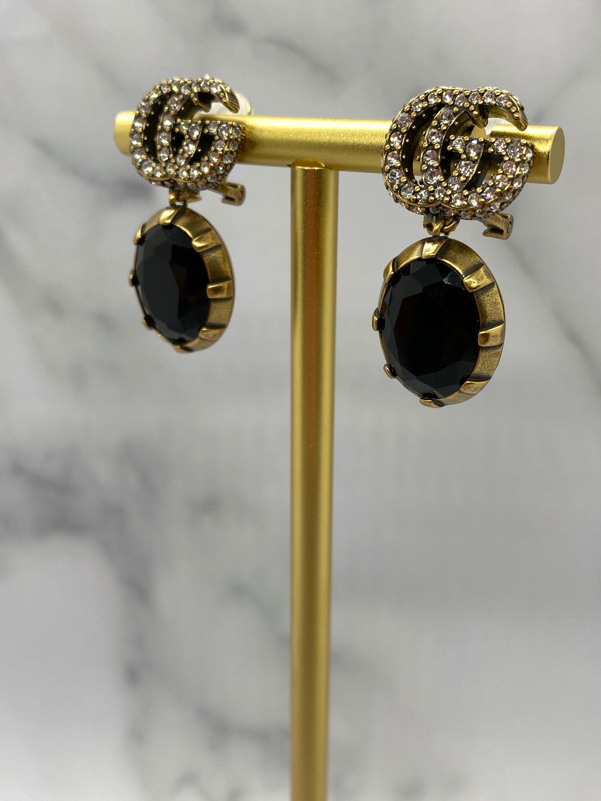 GUCCI GG Black Rhinestone Clip On Earrings
