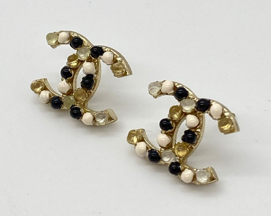 CHANEL CC Beaded Gold Tone Earrings - Pre owned