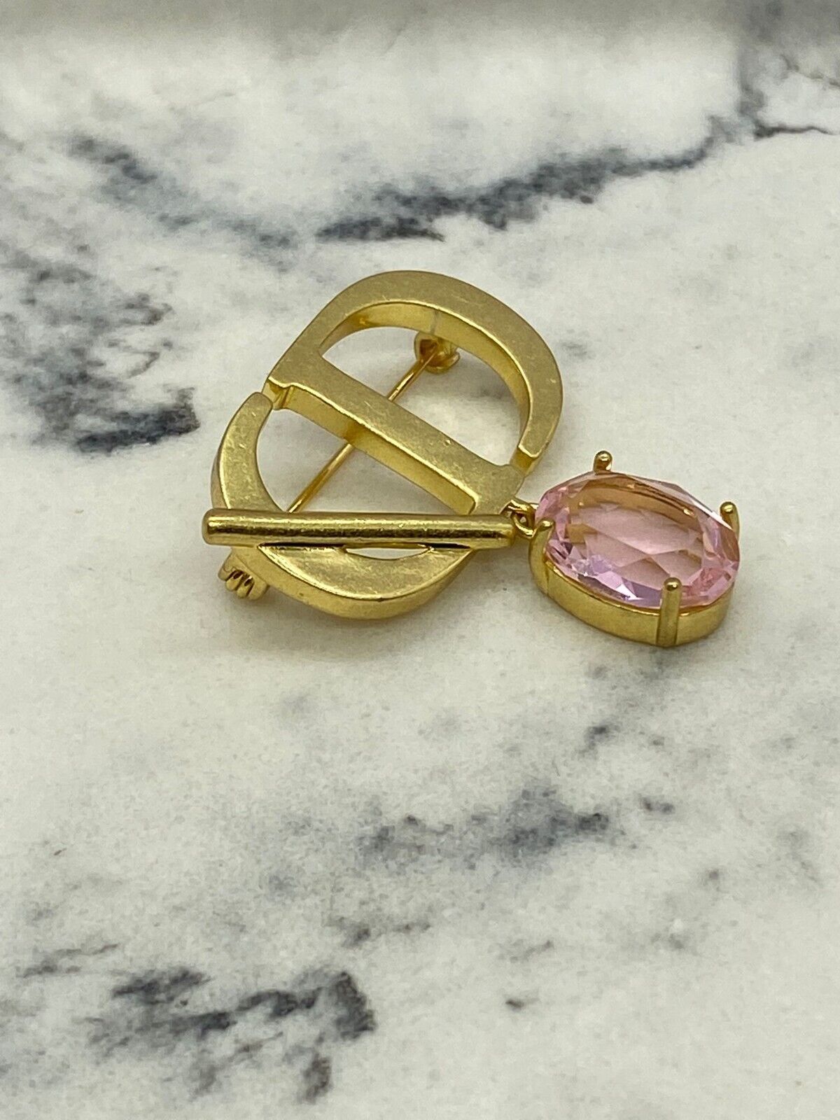 CHRISTIAN DIOR Brass Tone Rhinestone Brooch Pin - Pre owned