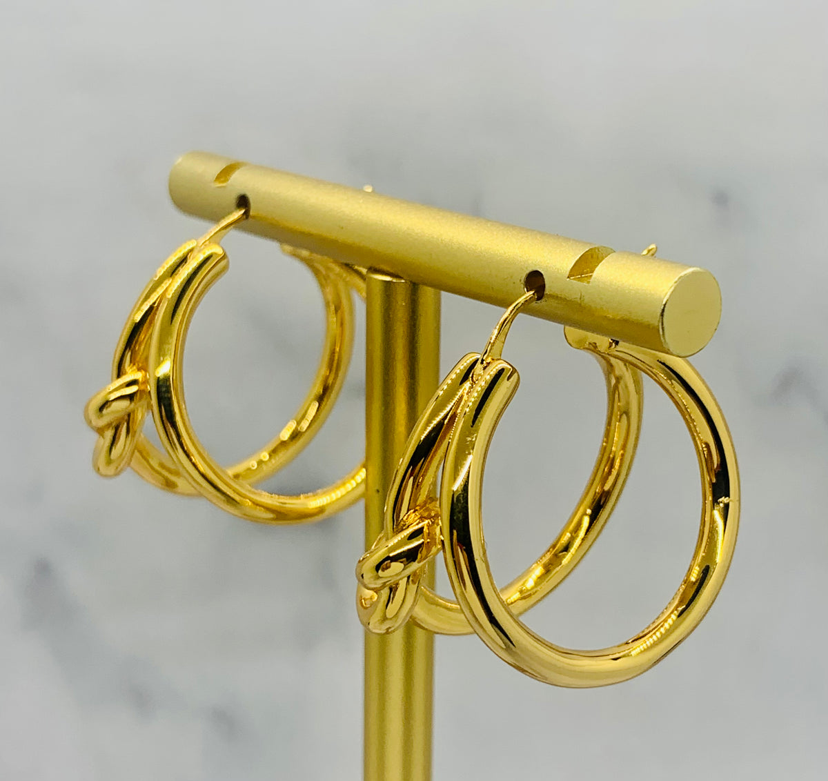 CELINE Double Hoop Knot Gold Tone Earrings - Preowned
