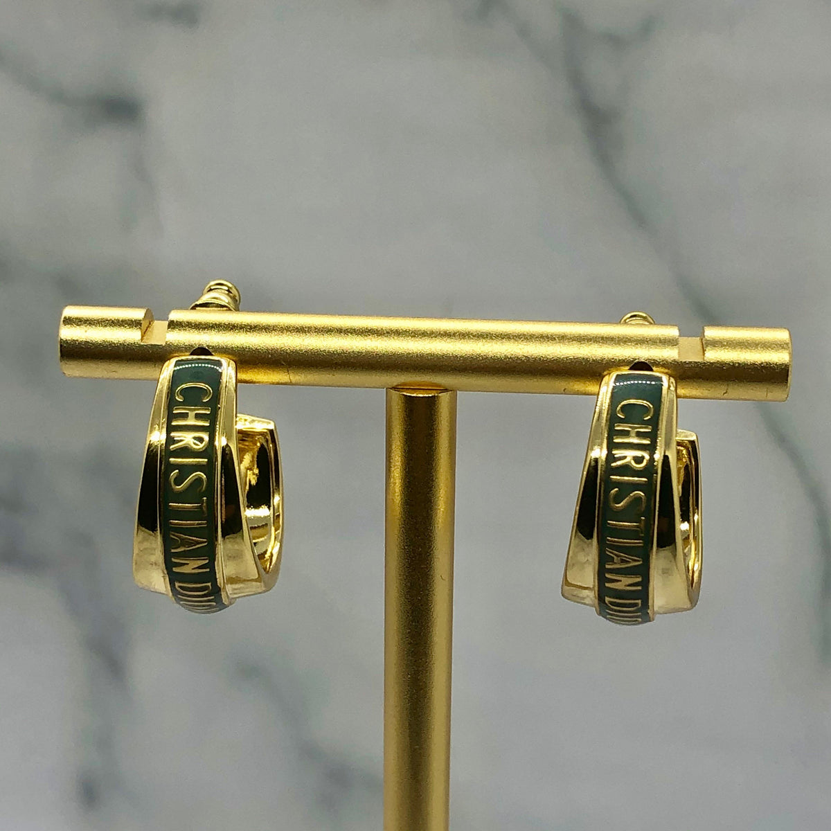 CHRISTIAN DIOR Monogram Grey Stripe Hoop Earrings - Pre owned