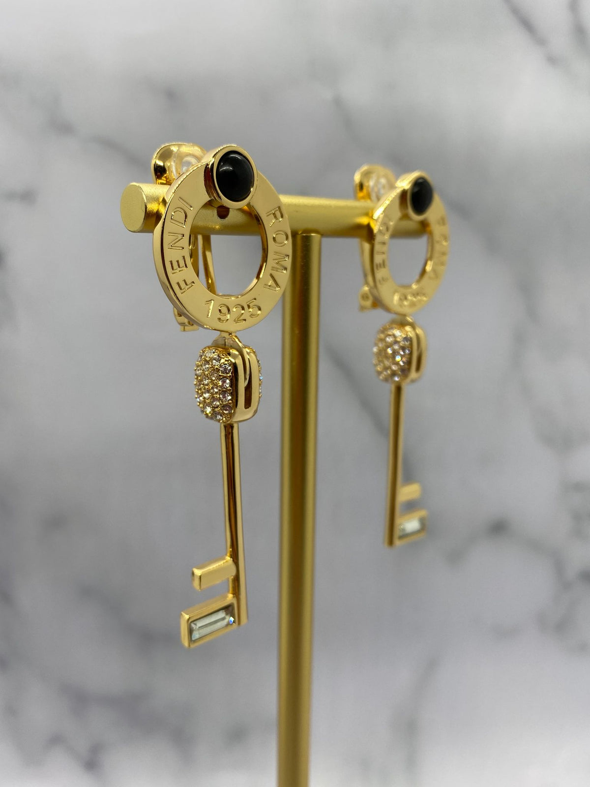 FENDI Gold Tone Key Clip On Pendant Earrings - Pre owned