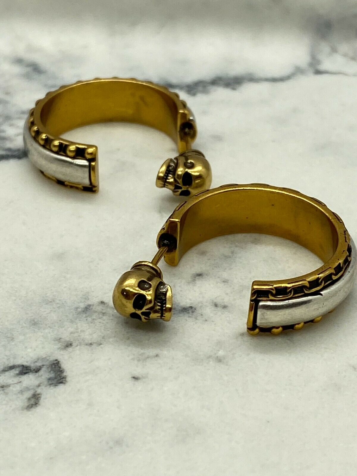 ALEXANDER McQUEEN Brass & Silver Tone Hoop Earrings - Pre owned
