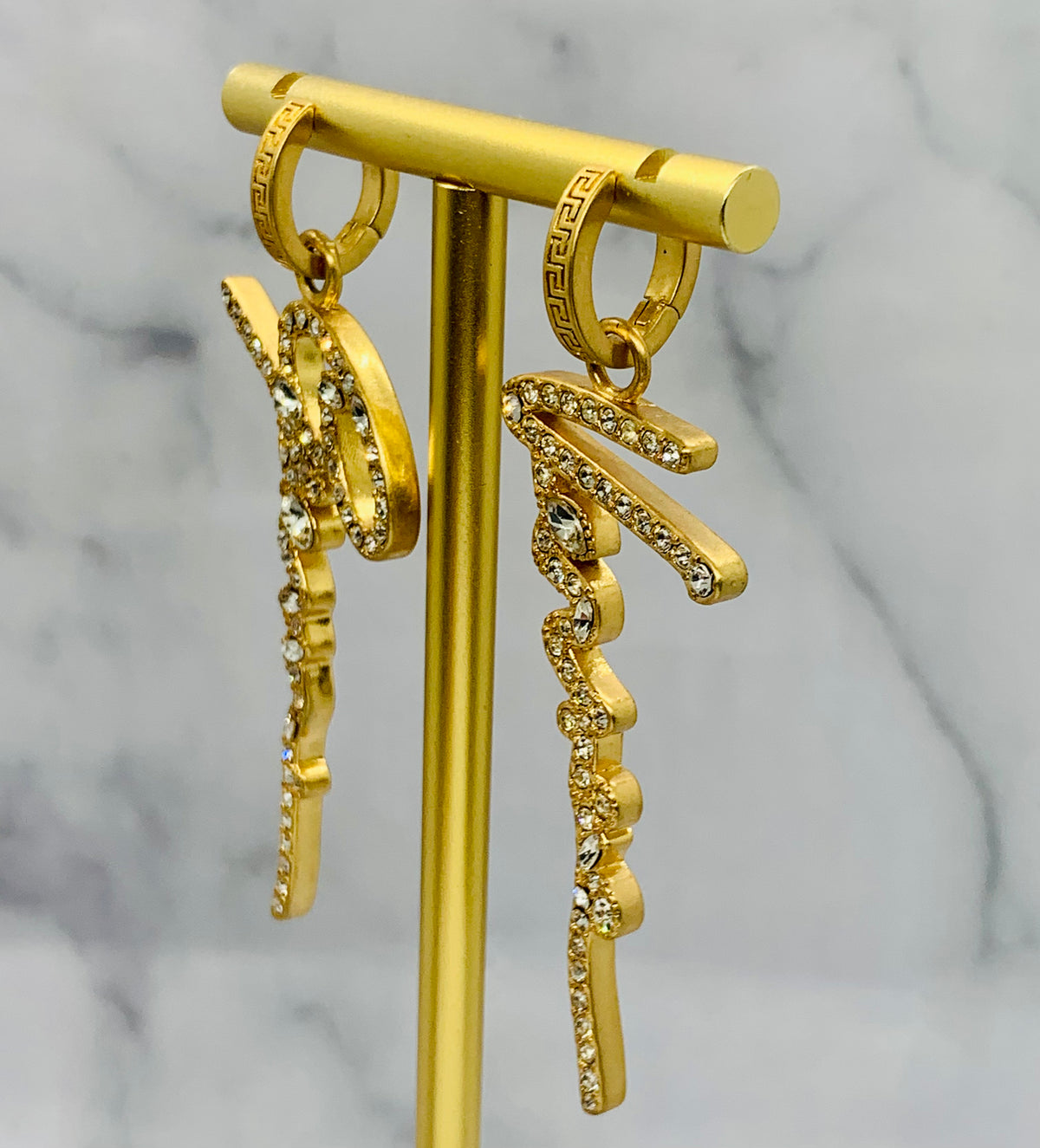 VERSACE Rhinestone Script Pendant Earrings - Pre owned