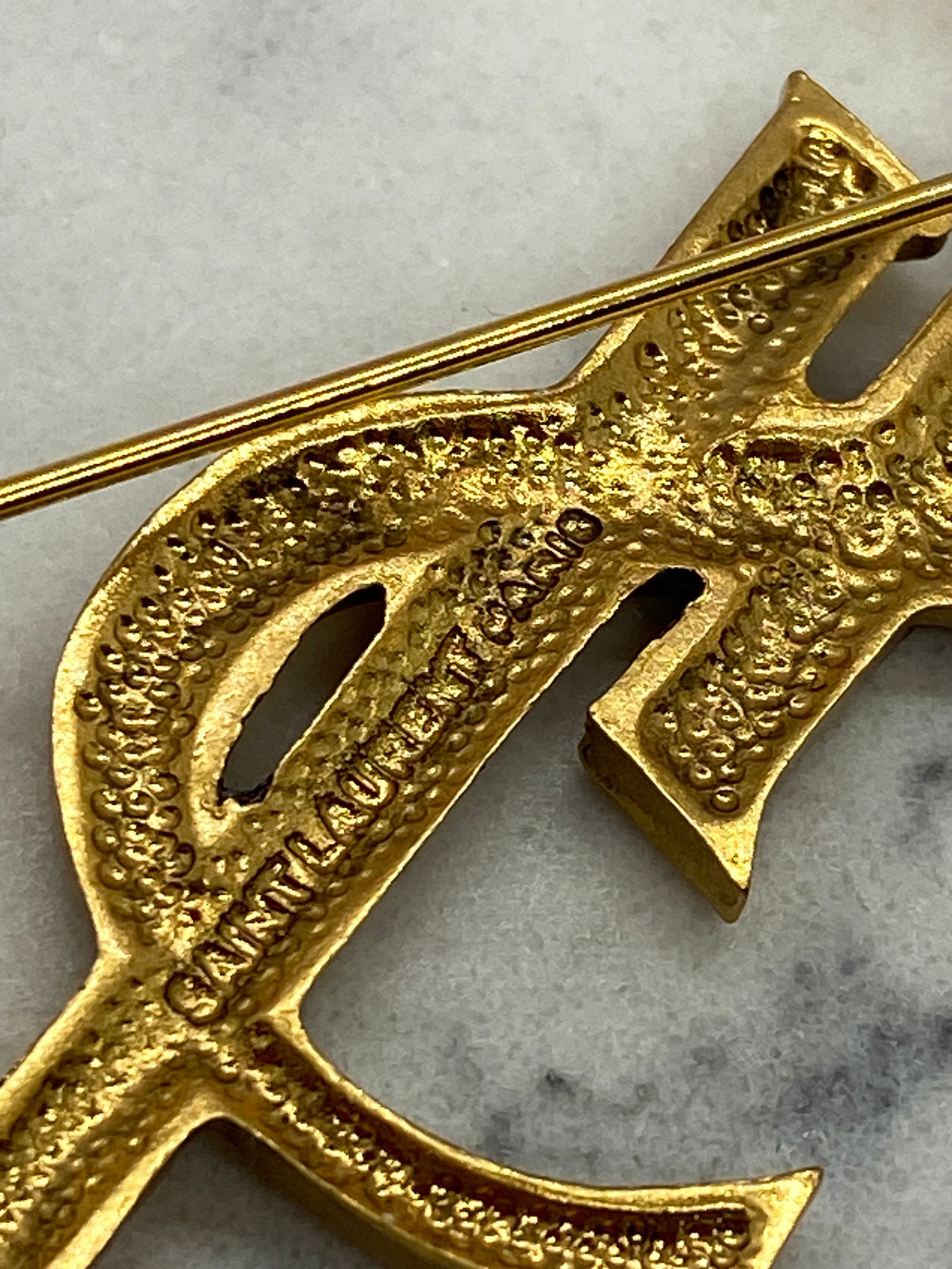 YSL YVES SAINT LAURENT Brass Tone Brooch Pin - Pre owned