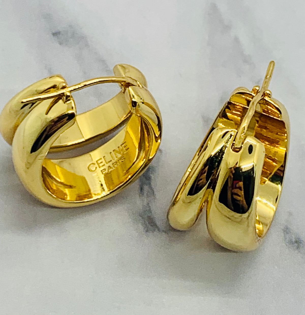 CELINE Gold Tone Hoop Earrings - Pre owned
