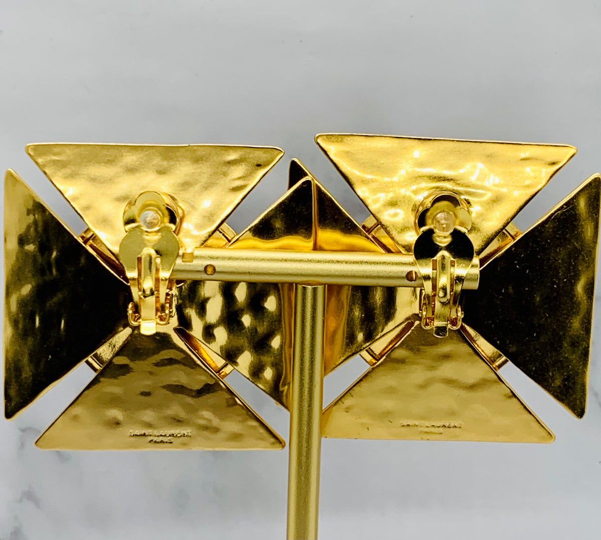 YSL YVES SAINT LAURENT Cross Pearl Clip On Earrings - Preowned
