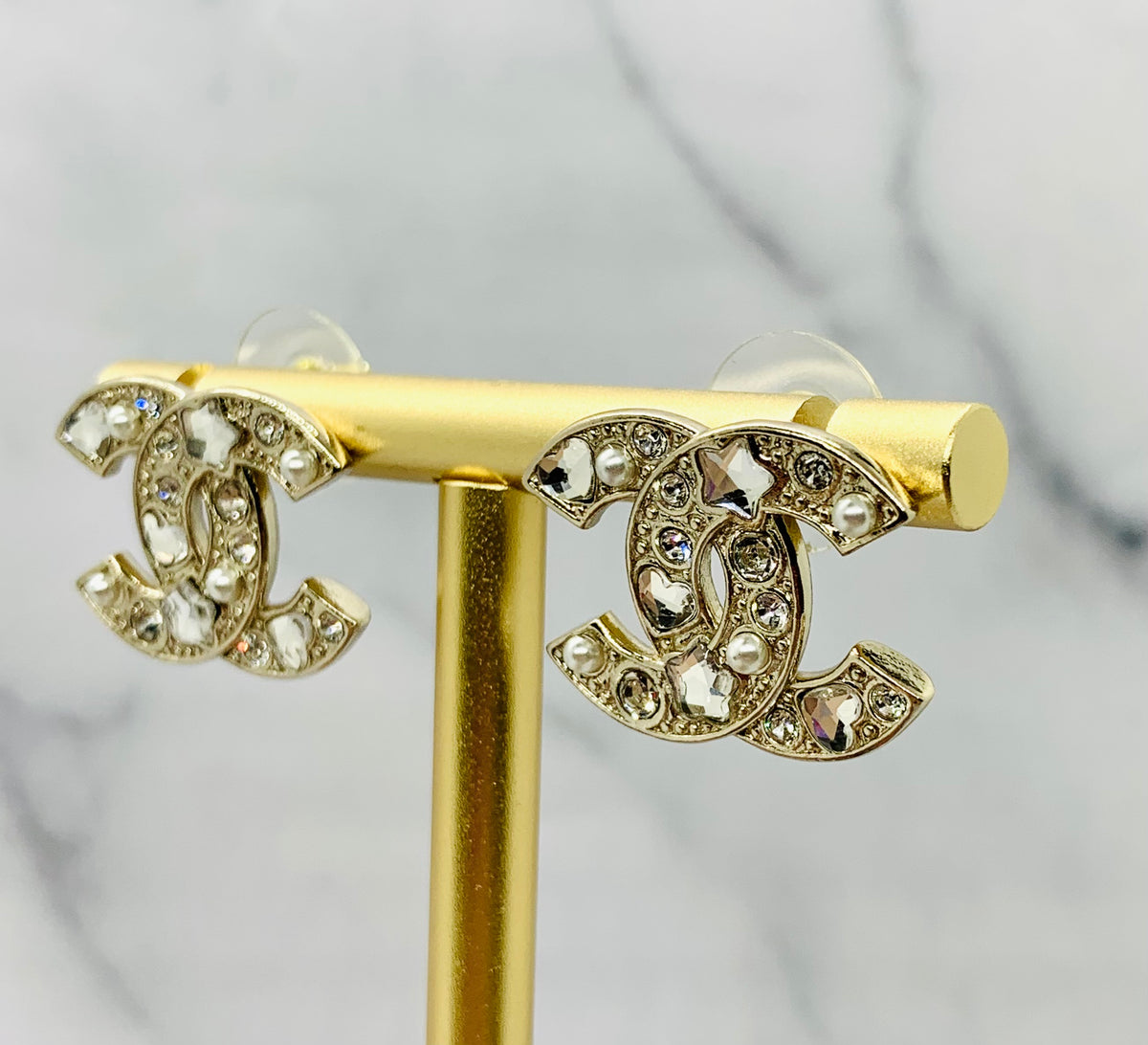 CHANEL CC Rhinestone Star Heart Earrings - Pre owned