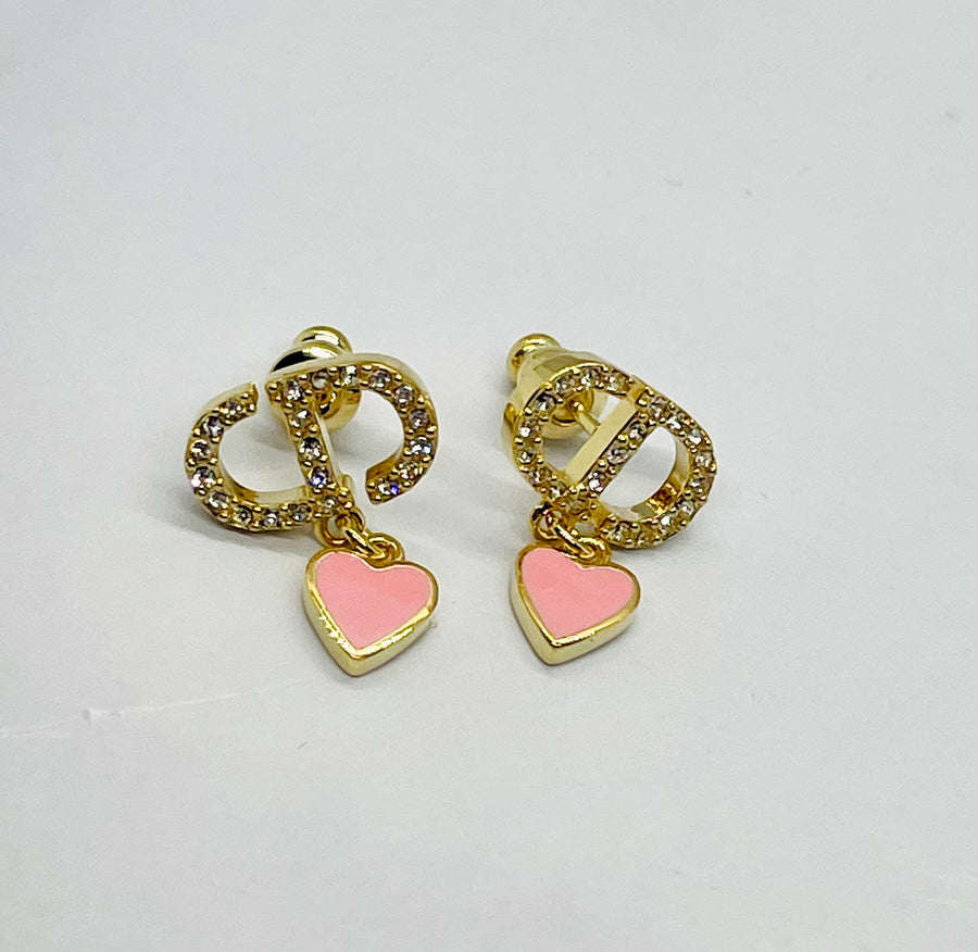 CHRISTIAN DIOR CD Pink Heart Pendant Earrings - Pre owned