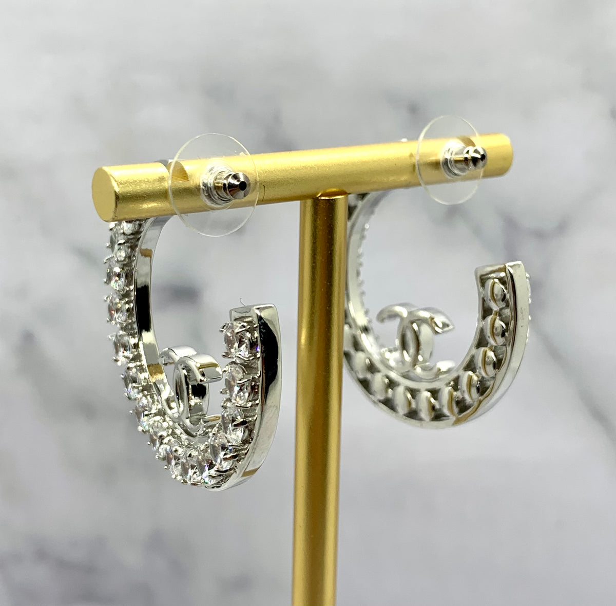 CHANEL CC Rhinestone Hoop Earrings - USED